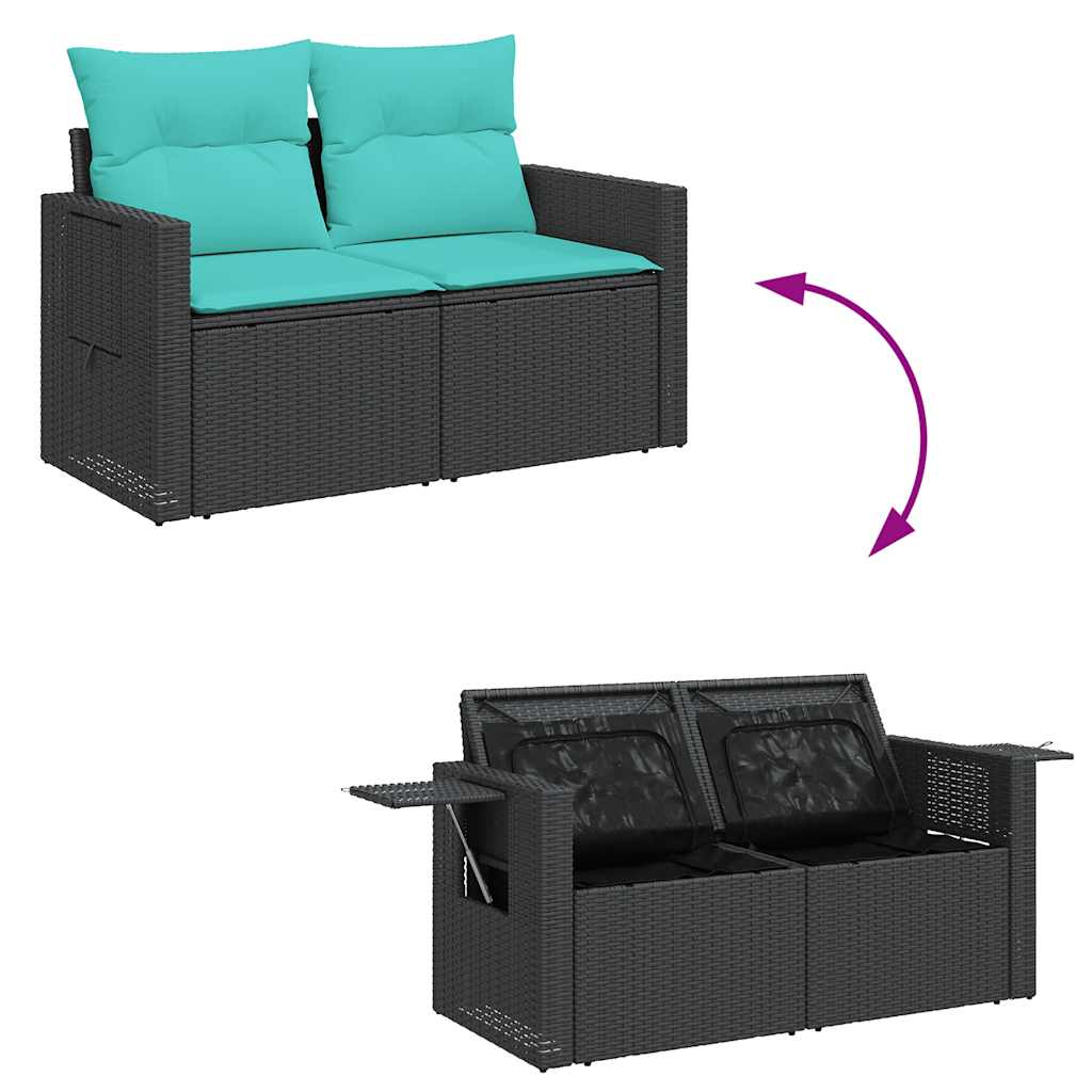 5 részes fekete polyrattan kerti kanapészett párnákkal