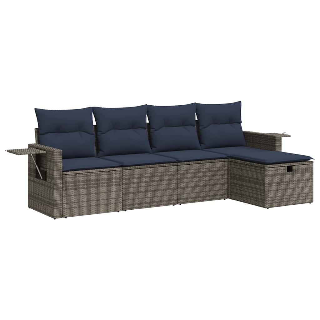 5 részes szürke polyrattan kerti ülőgarnitúra párnákkal