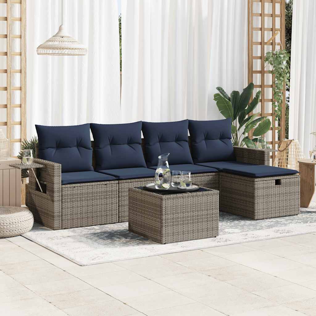 6 részes szürke polyrattan kerti ülőgarnitúra párnákkal