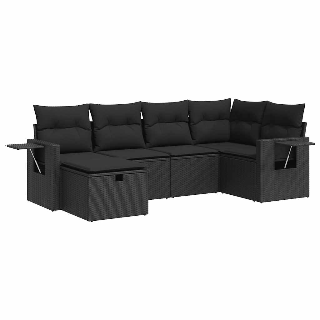 6 részes fekete polyrattan kerti ülőgarnitúra párnákkal