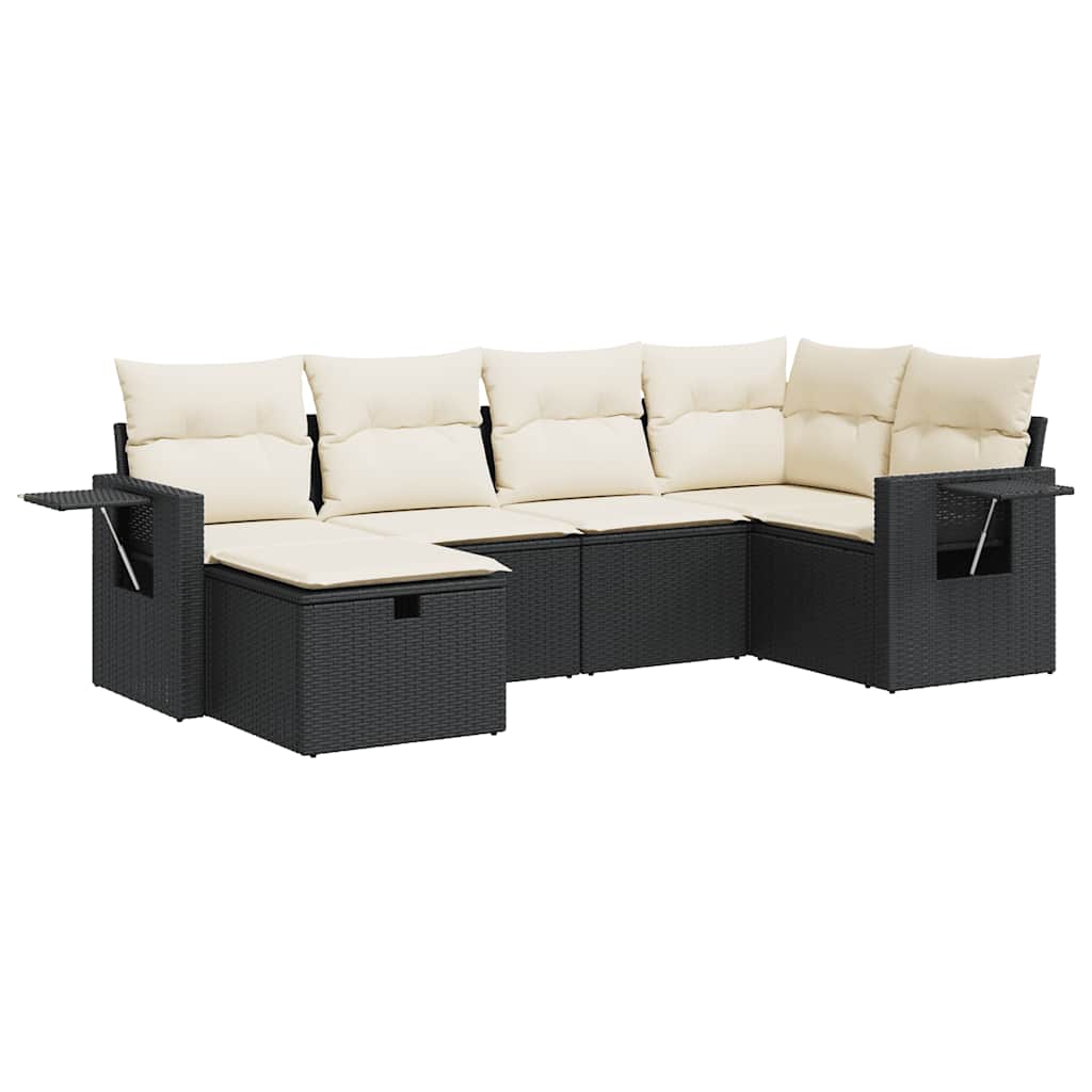 6 részes fekete polyrattan kerti ülőgarnitúra párnákkal