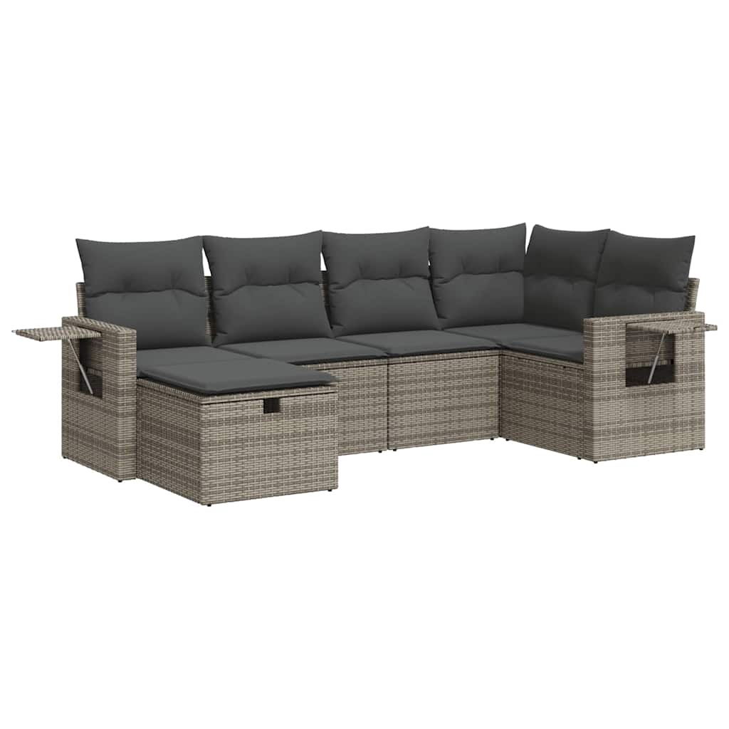6 részes szürke polyrattan kerti ülőgarnitúra párnákkal