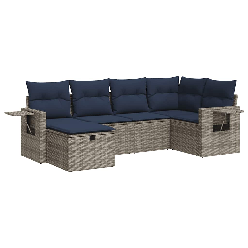 6 részes szürke polyrattan kerti ülőgarnitúra párnákkal