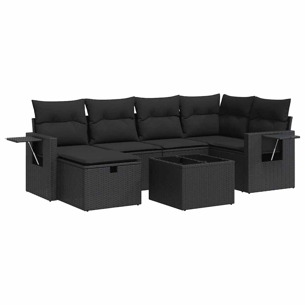 7 részes fekete polyrattan kerti ülőgarnitúra párnával