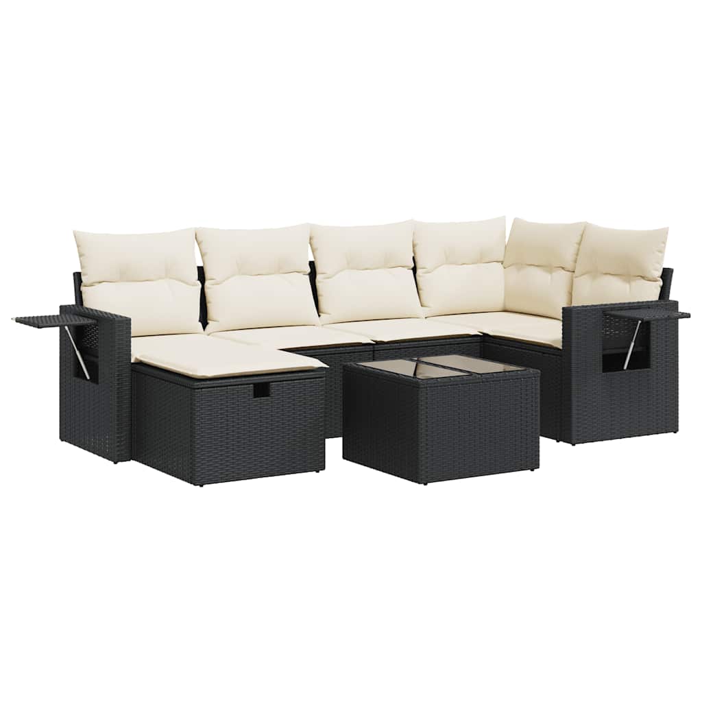 7 részes fekete polyrattan kerti ülőgarnitúra párnával