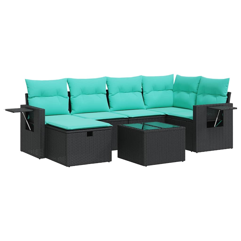 7 részes fekete polyrattan kerti ülőgarnitúra párnával