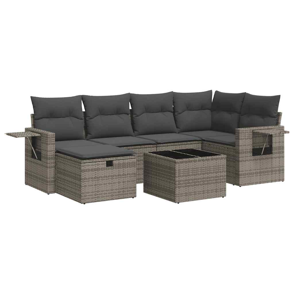 7 részes szürke polyrattan kerti ülőgarnitúra párnákkal