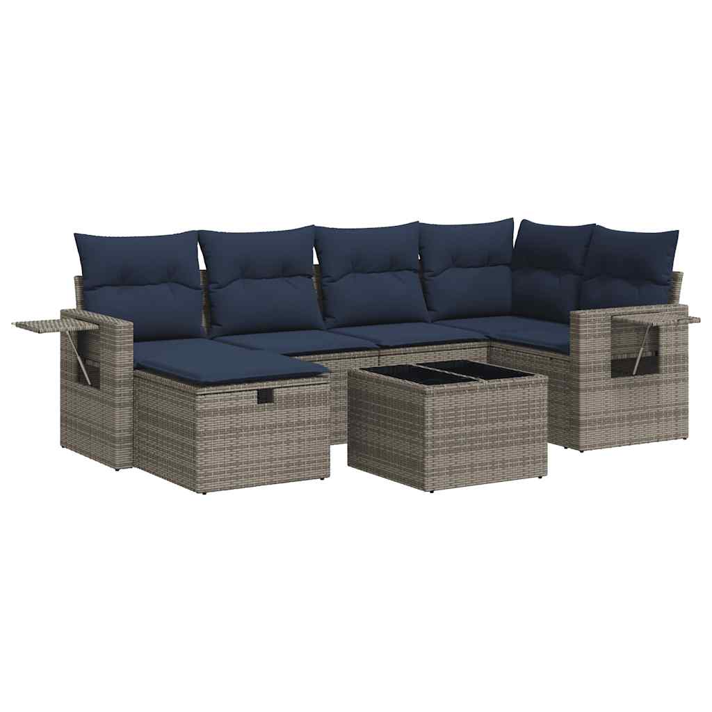 7 részes szürke polyrattan kerti ülőgarnitúra párnákkal