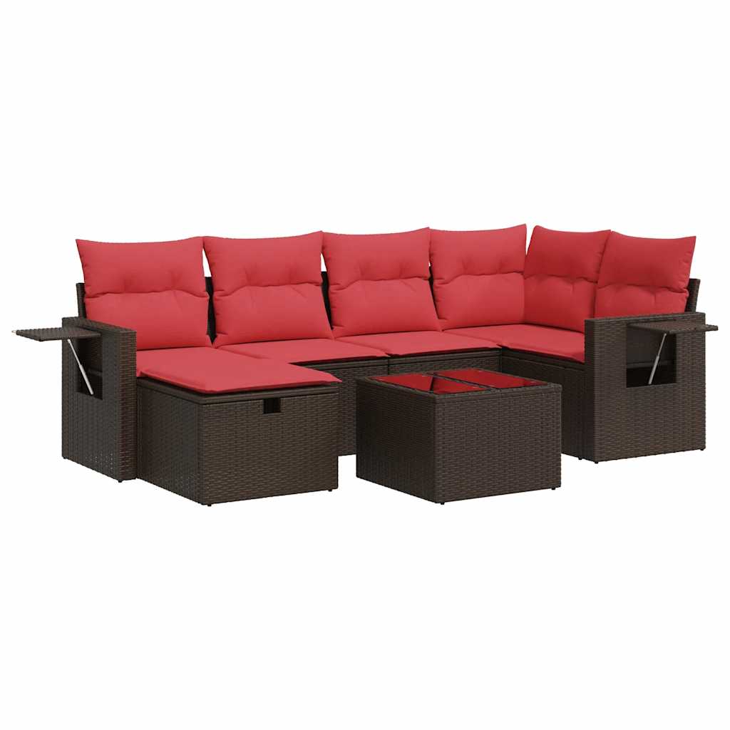 7 részes barna polyrattan kerti ülőgarnitúra párnákkal