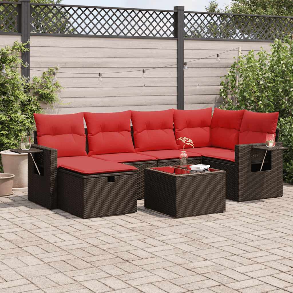 7 részes barna polyrattan kerti ülőgarnitúra párnákkal
