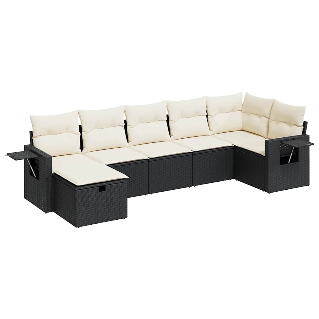 7 részes fekete polyrattan kerti ülőgarnitúra párnával
