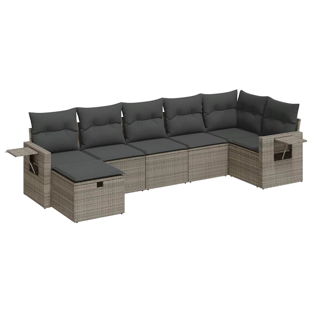 7 részes szürke polyrattan kerti ülőgarnitúra párnákkal