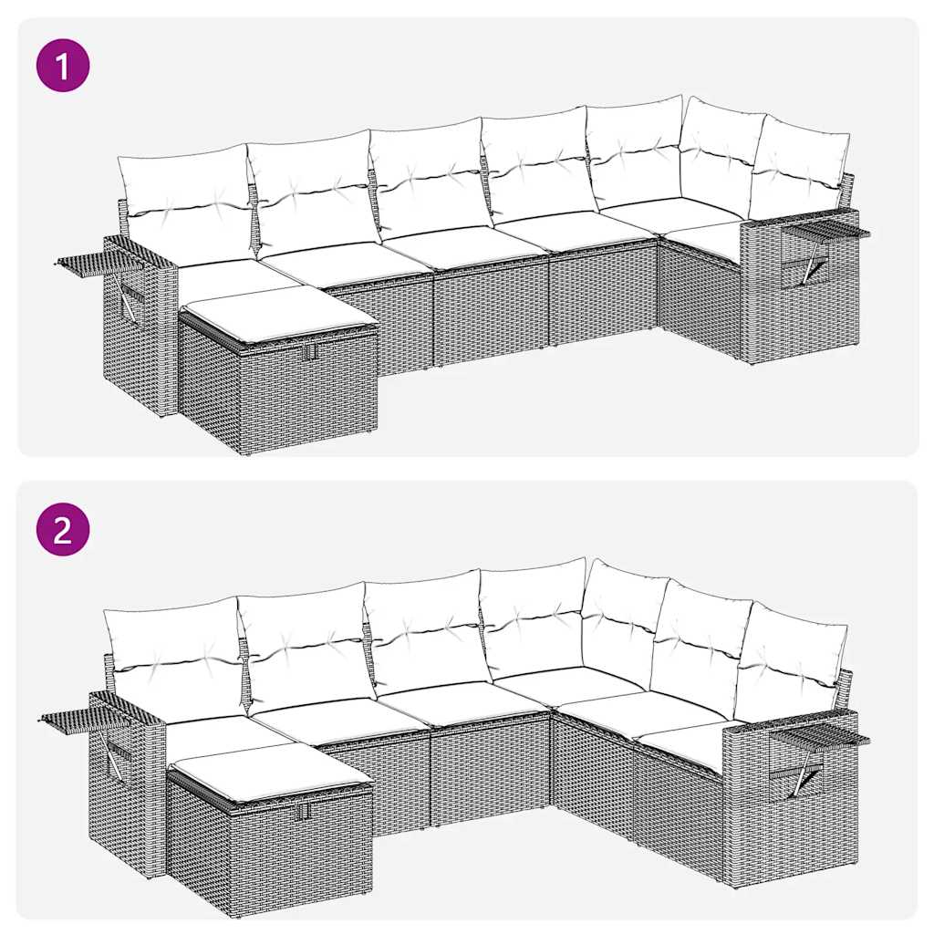 7 részes szürke polyrattan kerti ülőgarnitúra párnákkal