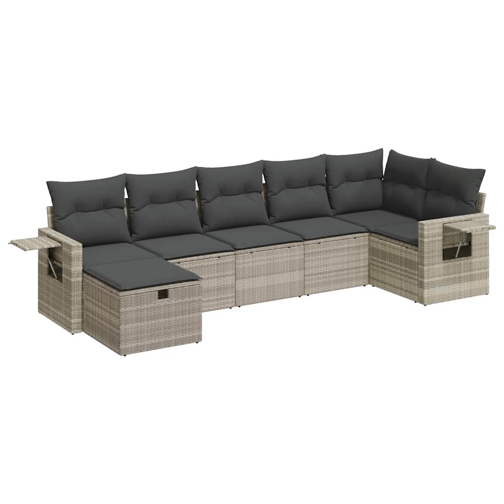 7 részes világosszürke polyrattan kerti ülőgarnitúra párnákkal