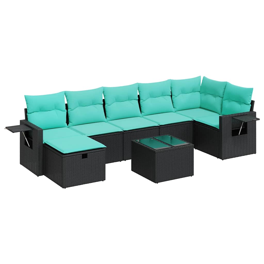 8 részes fekete polyrattan kerti ülőgarnitúra párnákkal