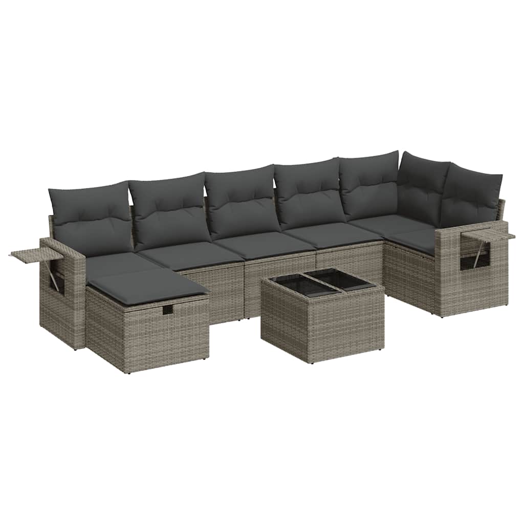 8 részes szürke polyrattan kerti ülőgarnitúra párnákkal