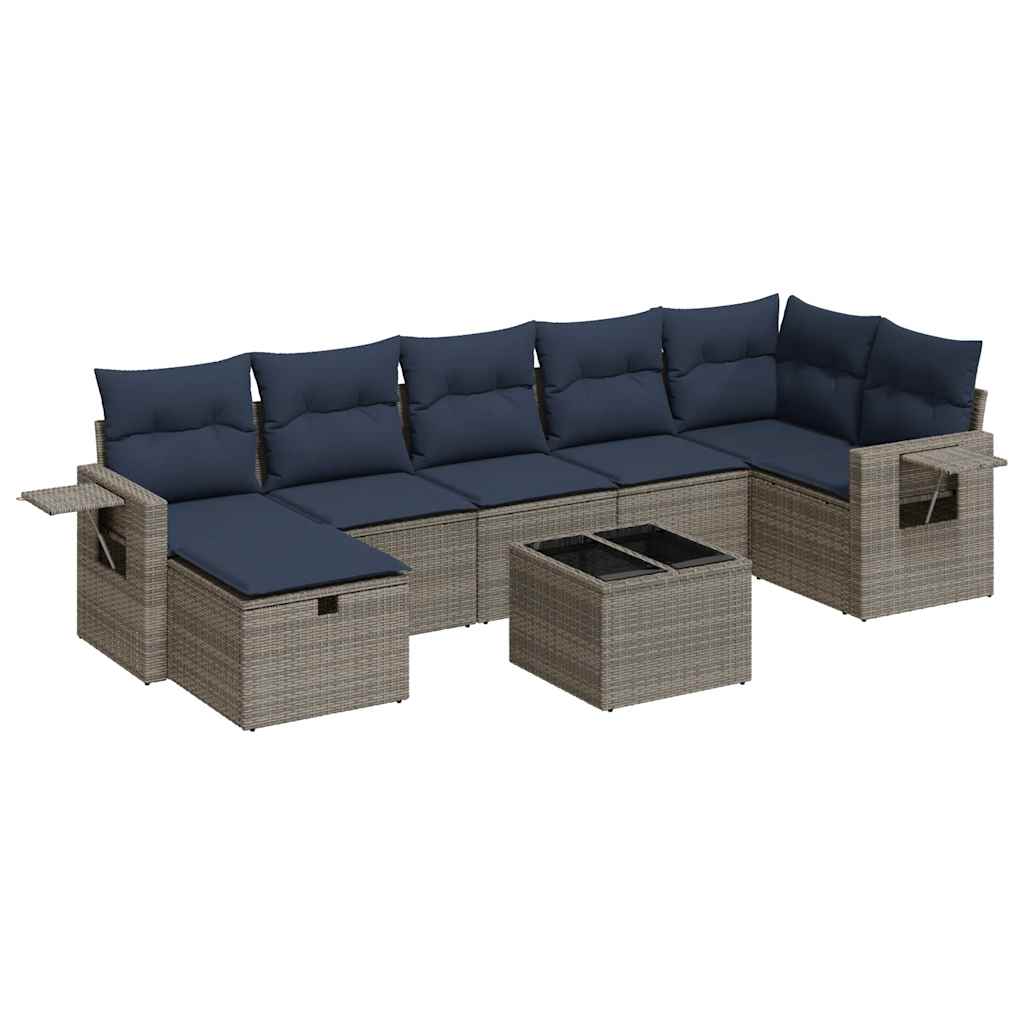 8 részes szürke polyrattan kerti ülőgarnitúra párnákkal