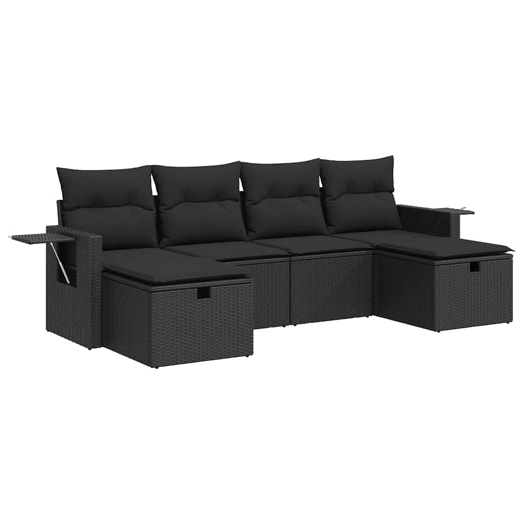 6 részes fekete polyrattan kerti ülőgarnitúra párnákkal