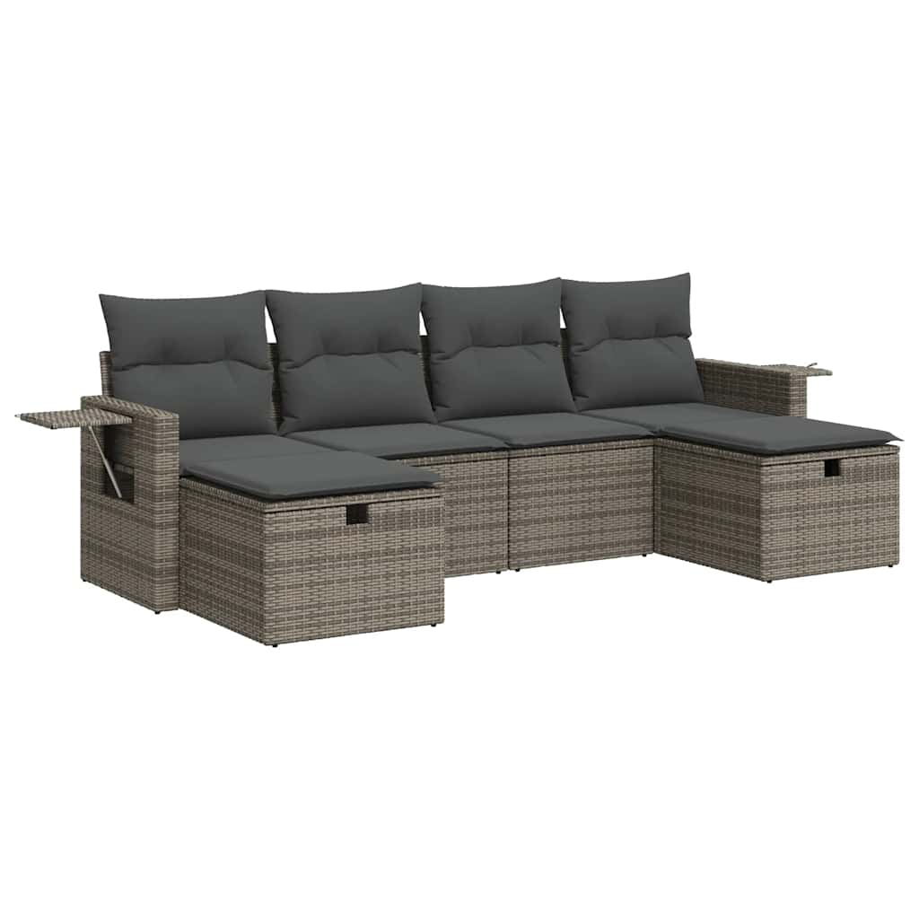 6 részes szürke polyrattan kerti ülőgarnitúra párnákkal