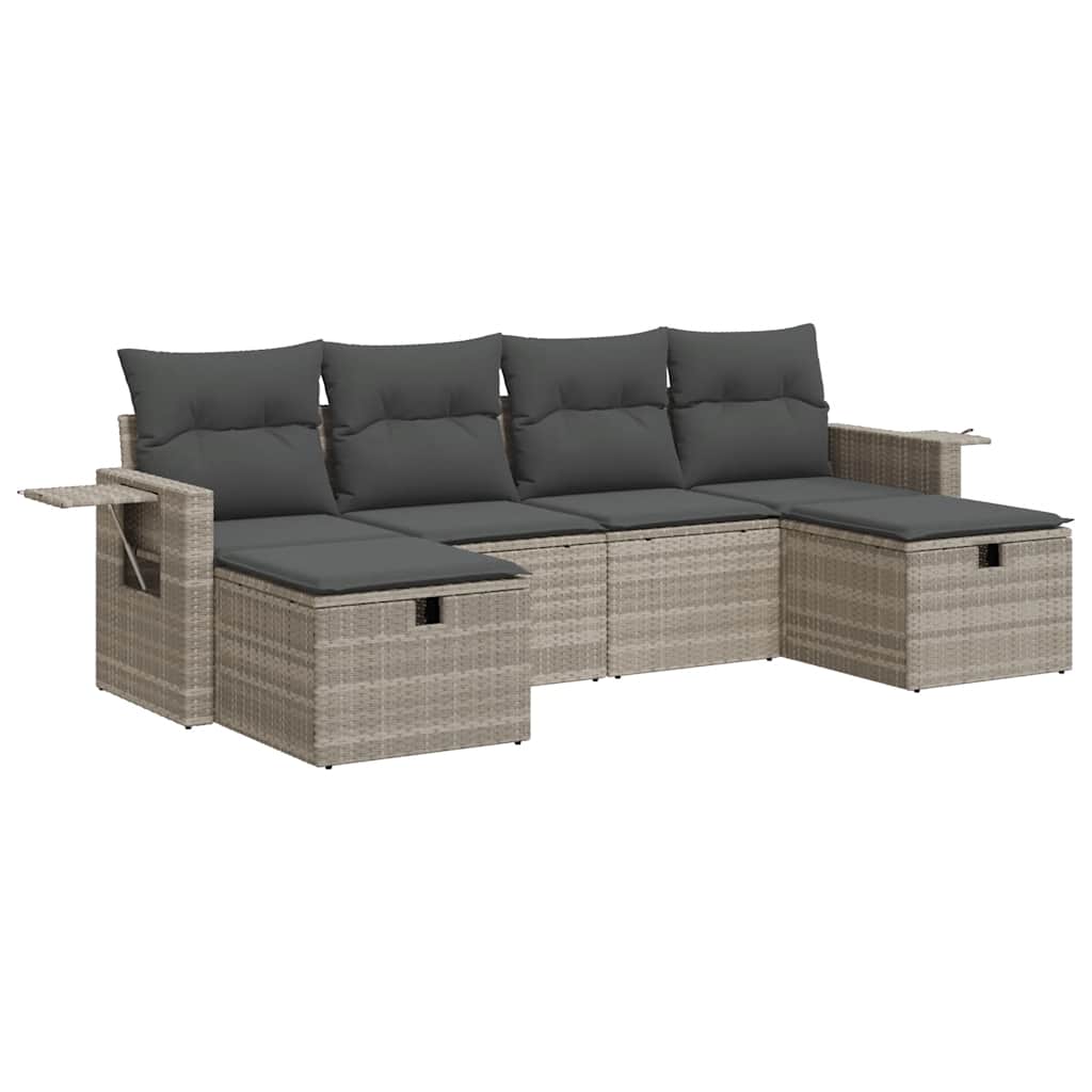 6 részes világosszürke polyrattan kerti ülőgarnitúra párnákkal