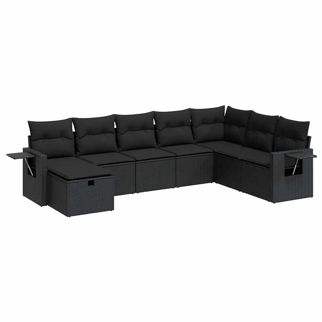8 részes fekete polyrattan kerti ülőgarnitúra párnákkal
