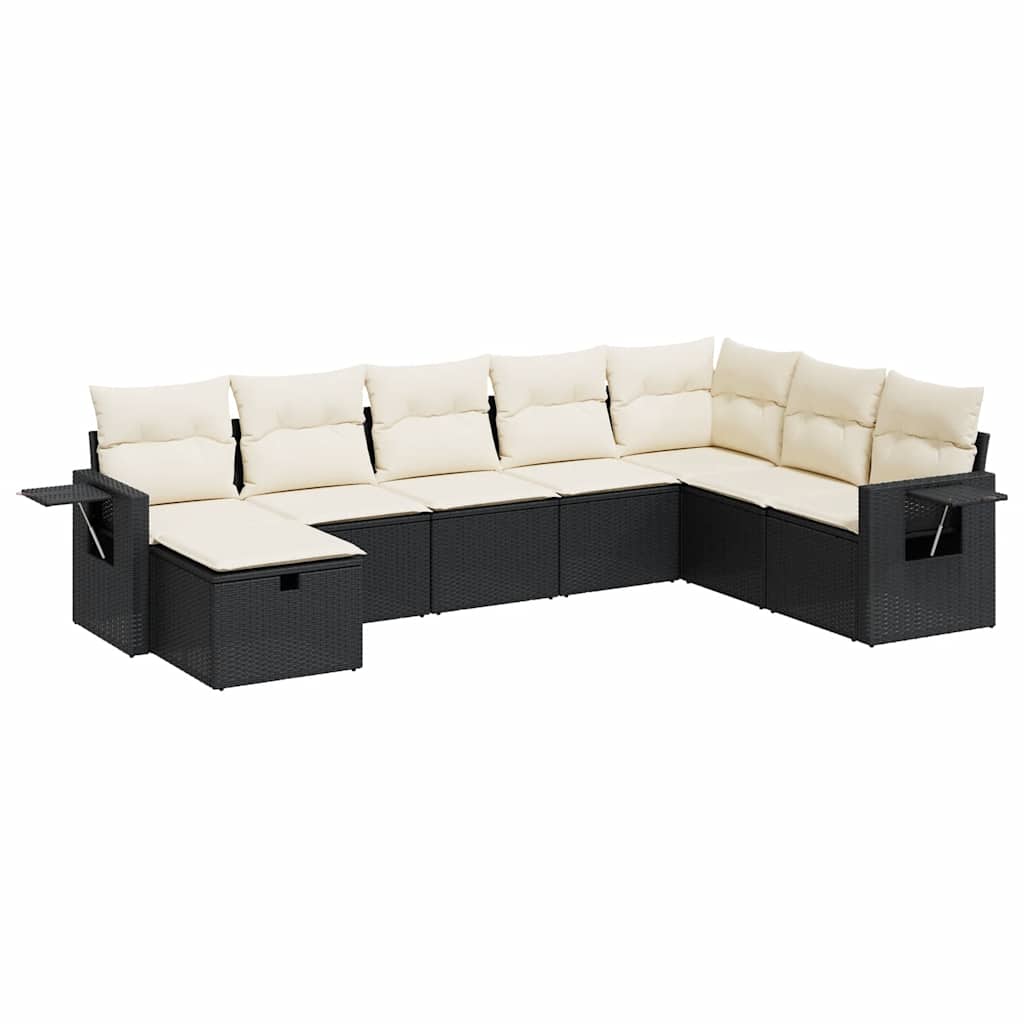 8 részes fekete polyrattan kerti ülőgarnitúra párnákkal