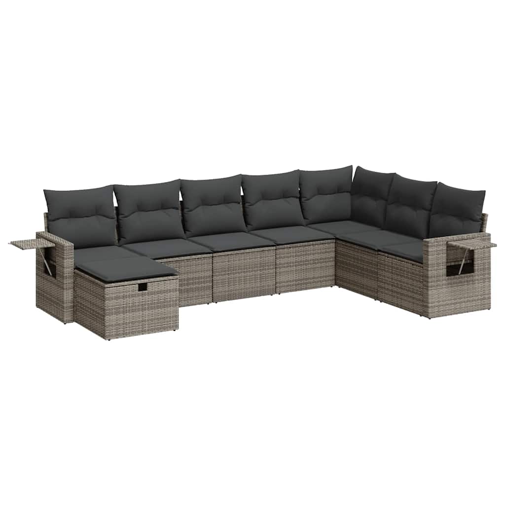 8 részes szürke polyrattan kerti ülőgarnitúra párnákkal