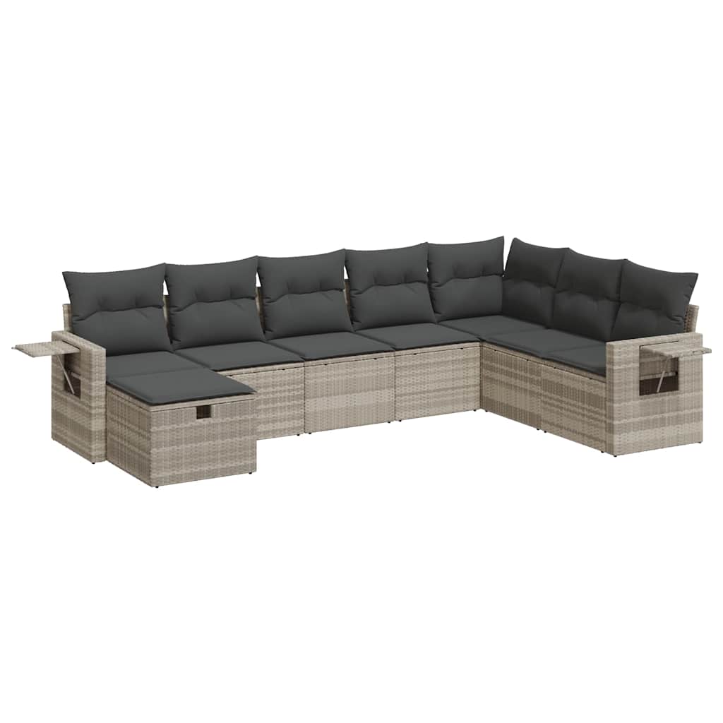 8 részes világosszürke polyrattan kerti ülőgarnitúra párnával