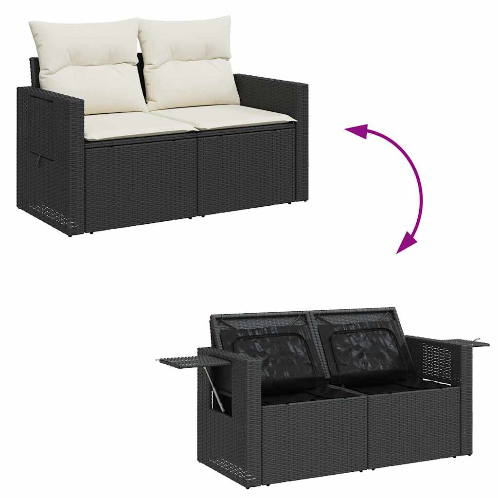 9 részes fekete polyrattan kerti ülőgarnitúra párnákkal