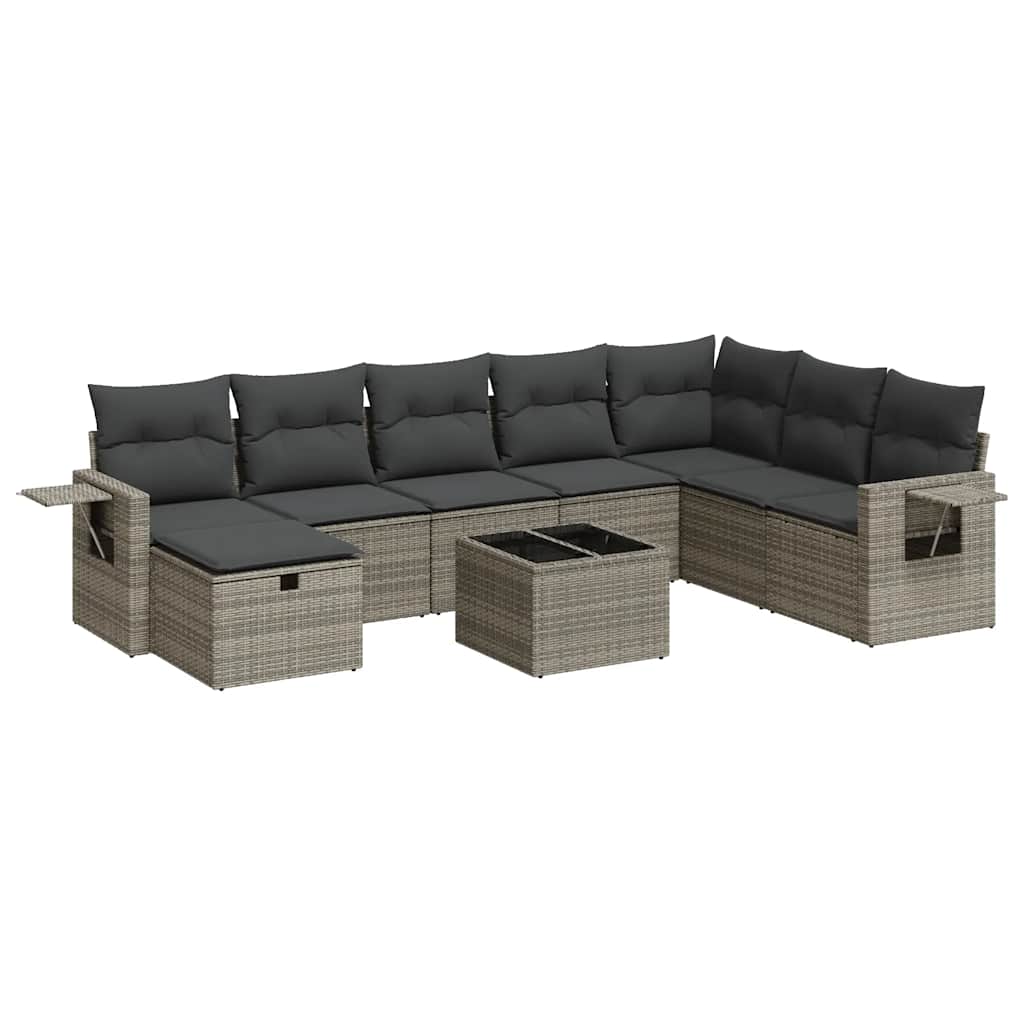 9 részes szürke polyrattan kerti ülőgarnitúra párnákkal