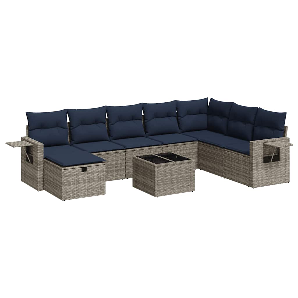9 részes szürke polyrattan kerti ülőgarnitúra párnákkal