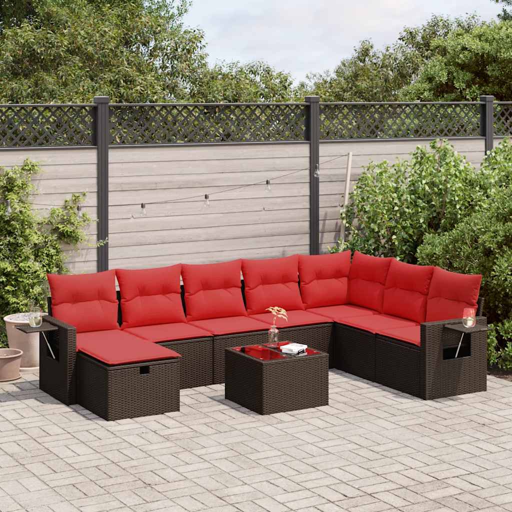 9 részes barna polyrattan kerti ülőgarnitúra párnákkal