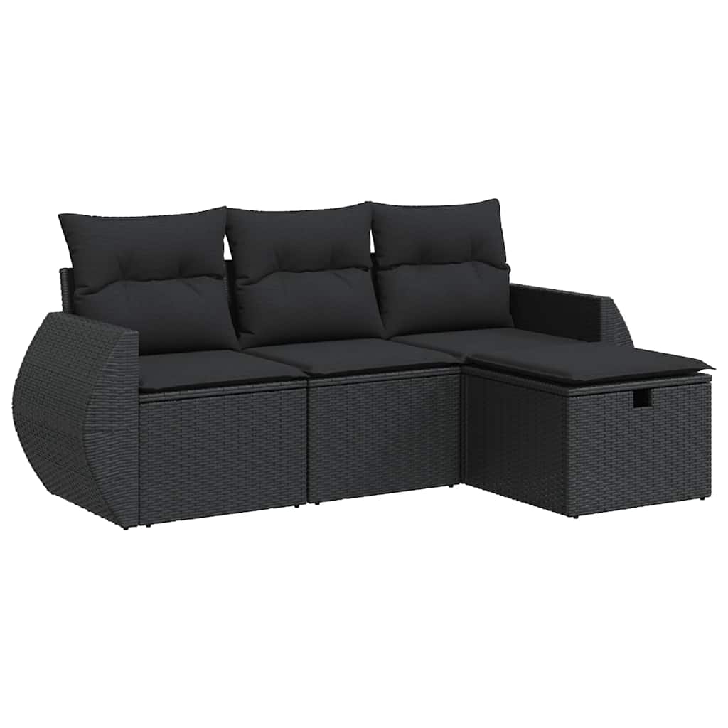 4 részes fekete polyrattan kerti ülőgarnitúra párnákkal