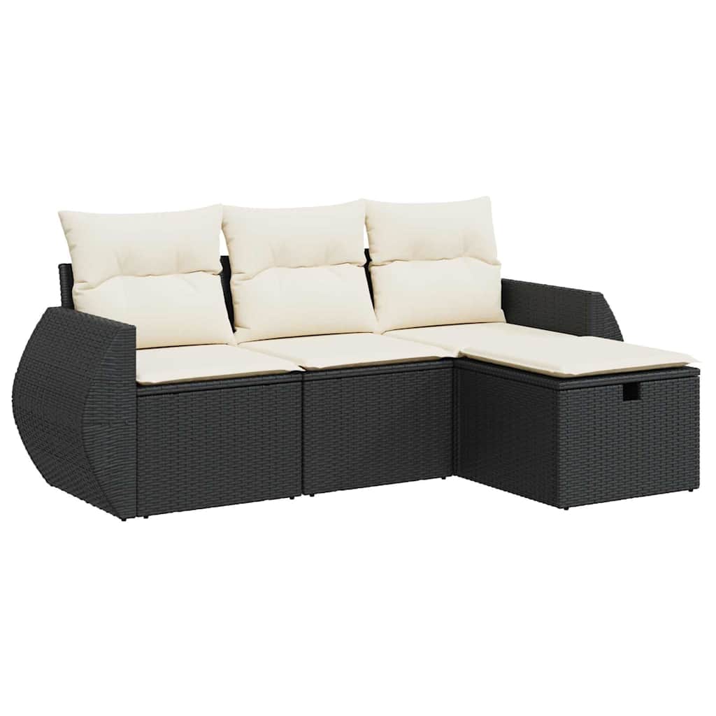 4 részes fekete polyrattan kerti ülőgarnitúra párnákkal