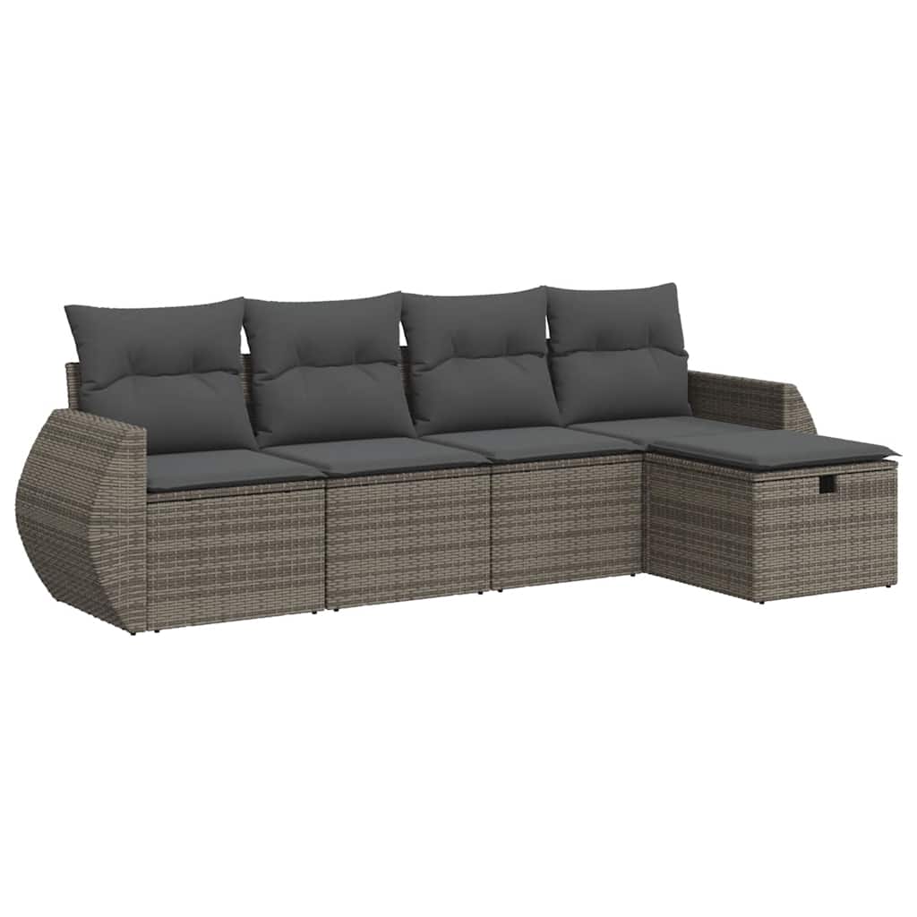 5 részes szürke polyrattan kerti ülőgarnitúra párnákkal