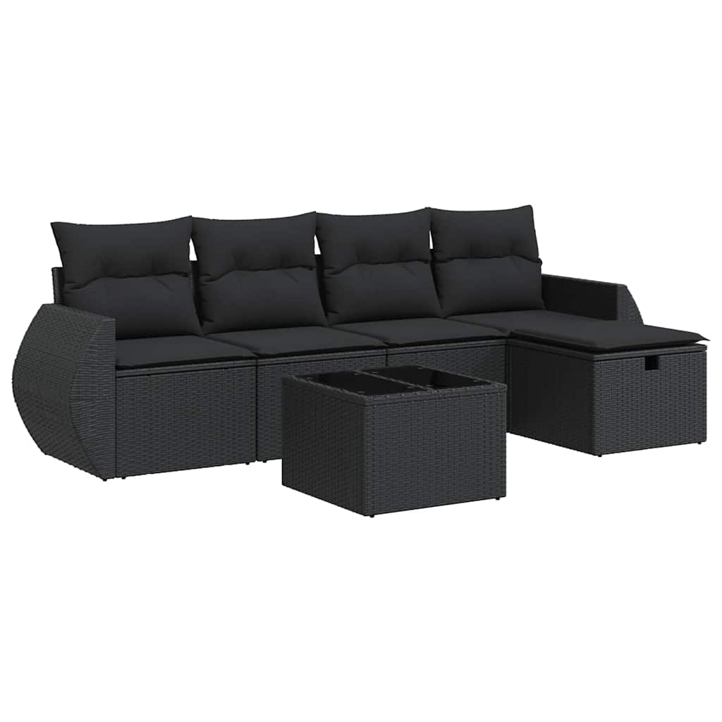 6 részes fekete polyrattan kerti ülőgarnitúra párnákkal