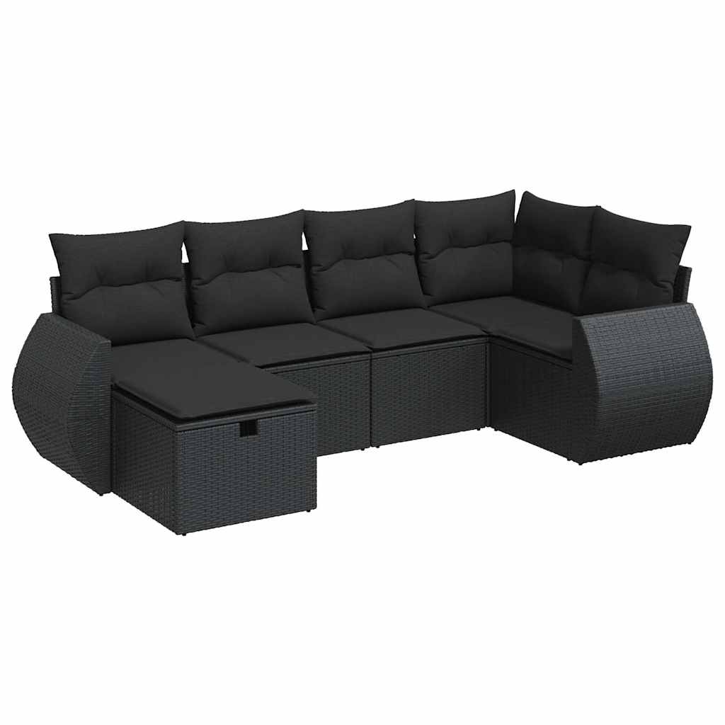 6 részes fekete polyrattan kerti ülőgarnitúra párnákkal
