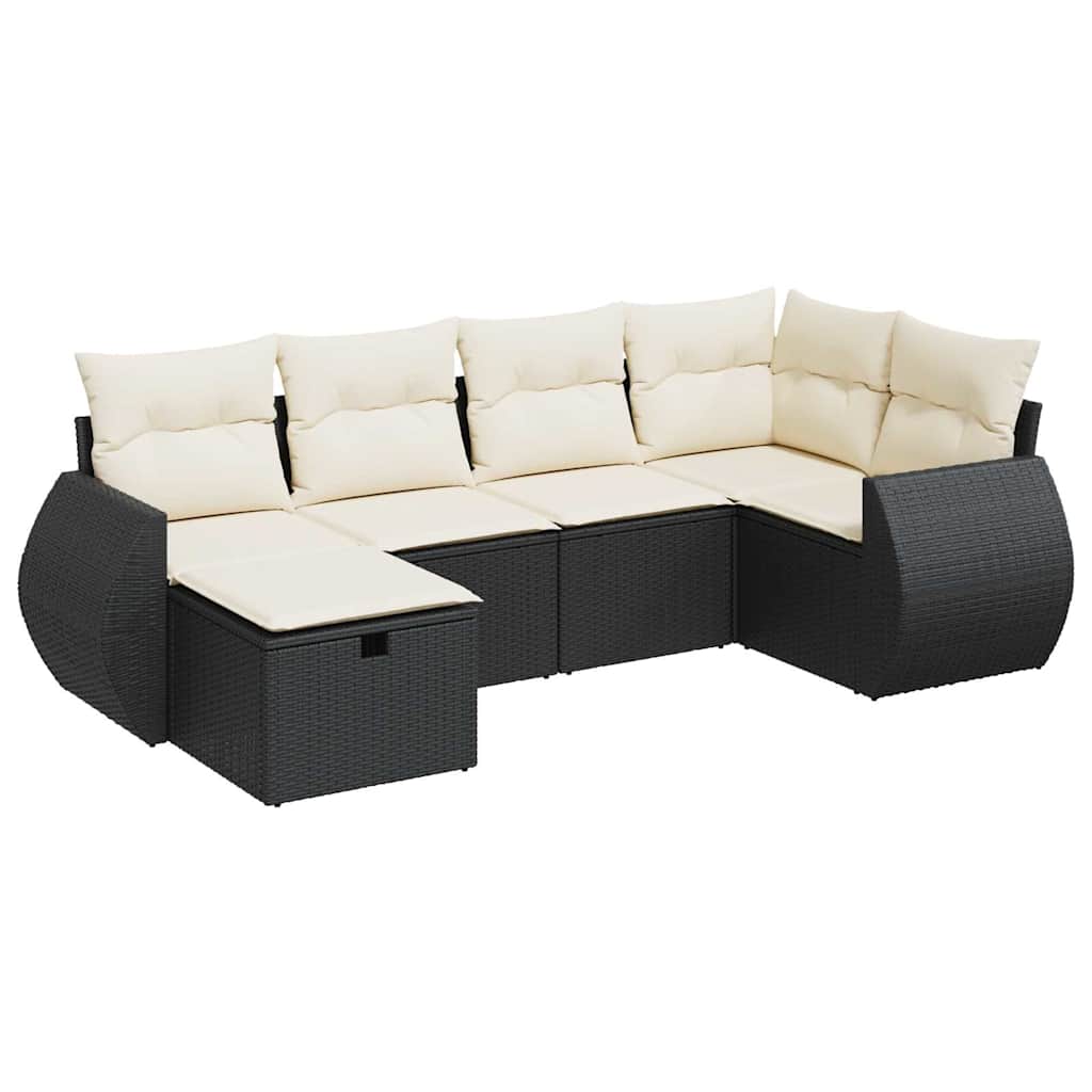 6 részes fekete polyrattan kerti ülőgarnitúra párnákkal