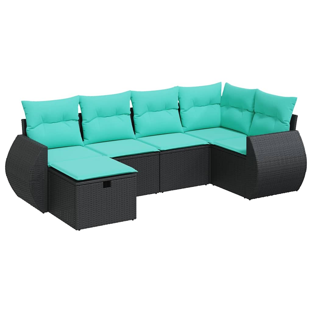 6 részes fekete polyrattan kerti ülőgarnitúra párnákkal