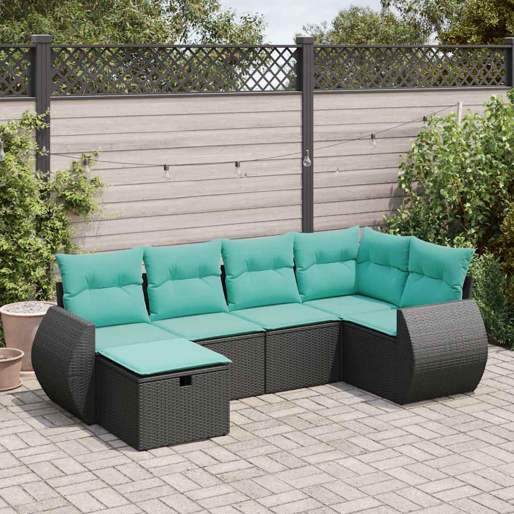 6 részes fekete polyrattan kerti ülőgarnitúra párnákkal