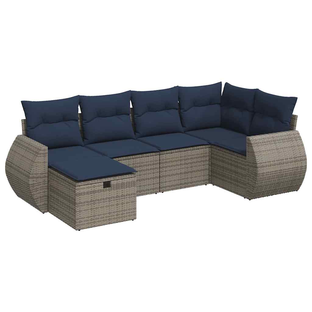 6 részes szürke polyrattan kerti ülőgarnitúra párnákkal