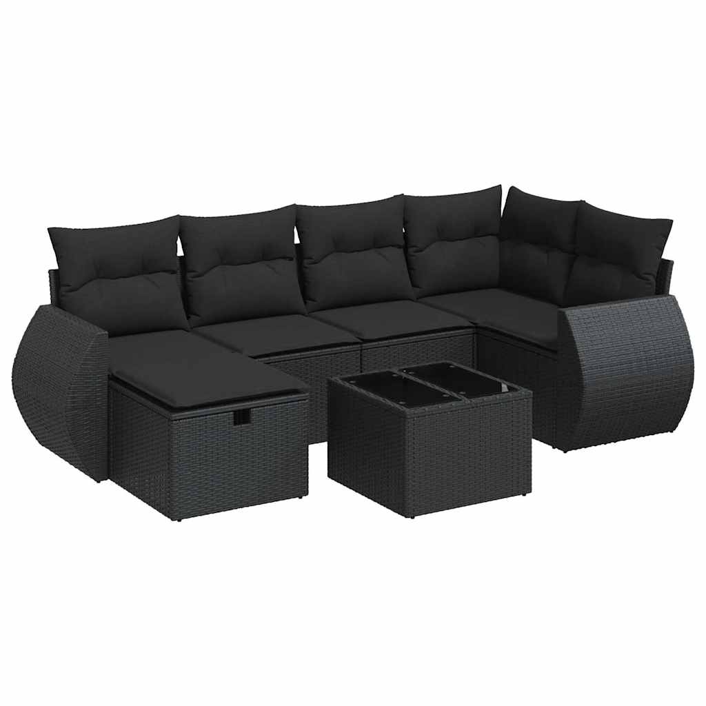 7 részes fekete polyrattan kerti ülőgarnitúra párnával