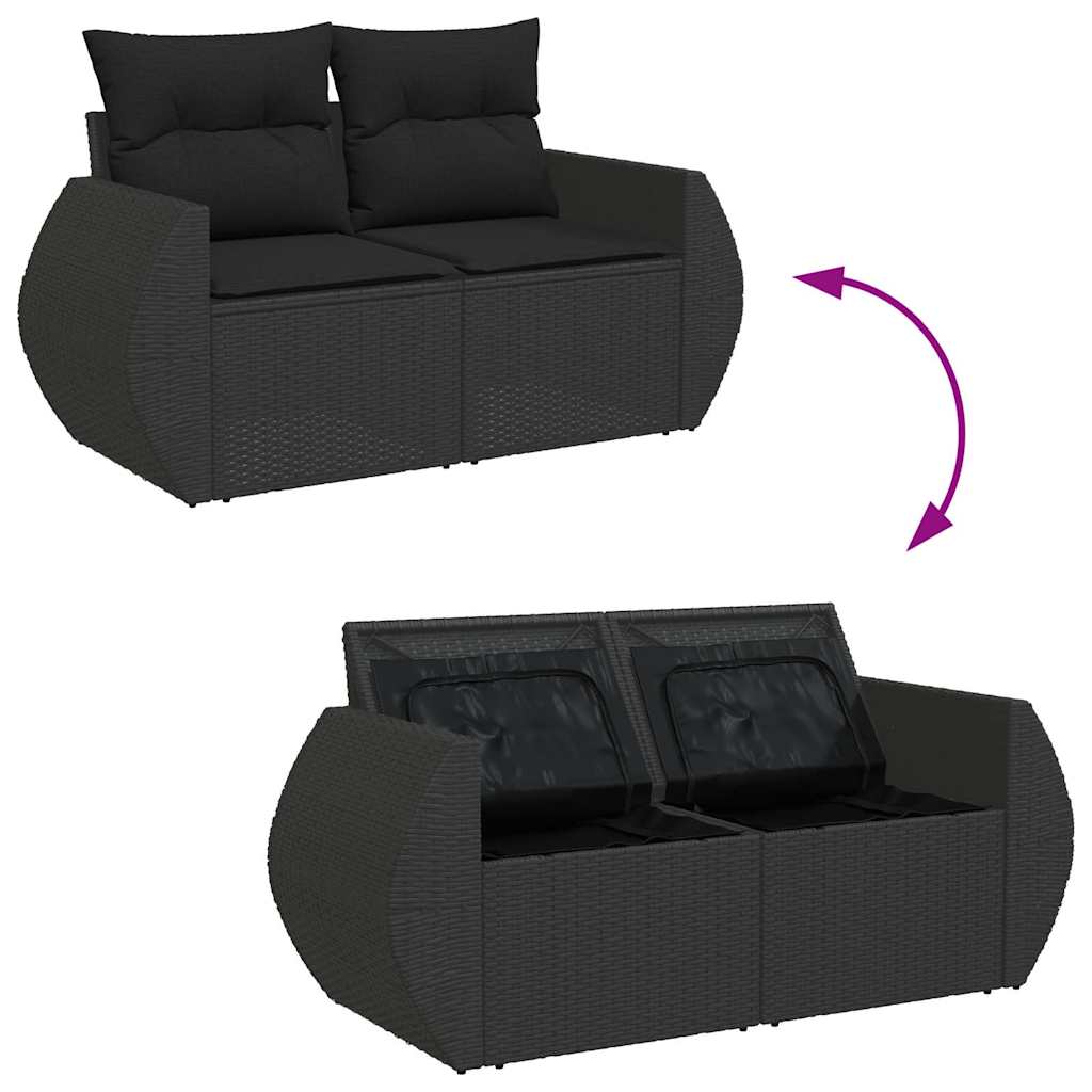 7 részes fekete polyrattan kerti ülőgarnitúra párnával