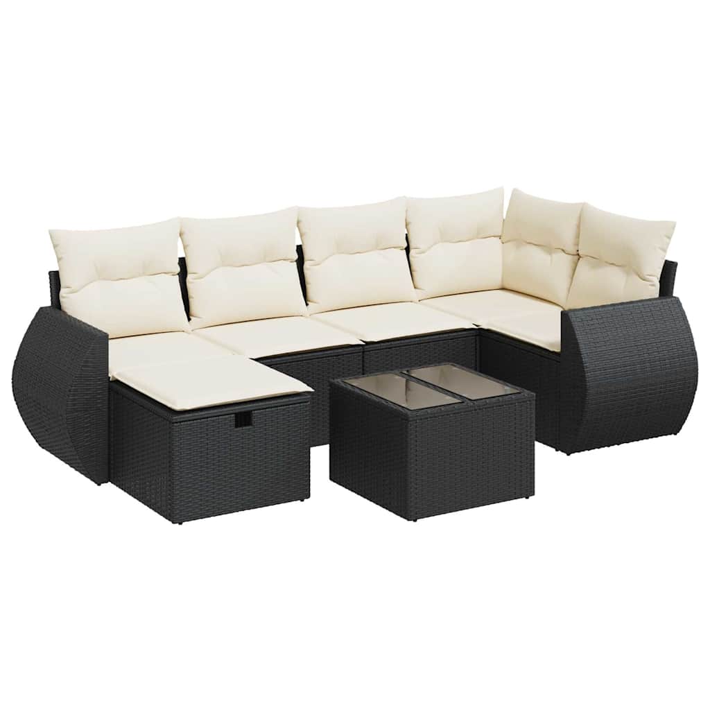 7 részes fekete polyrattan kerti ülőgarnitúra párnával
