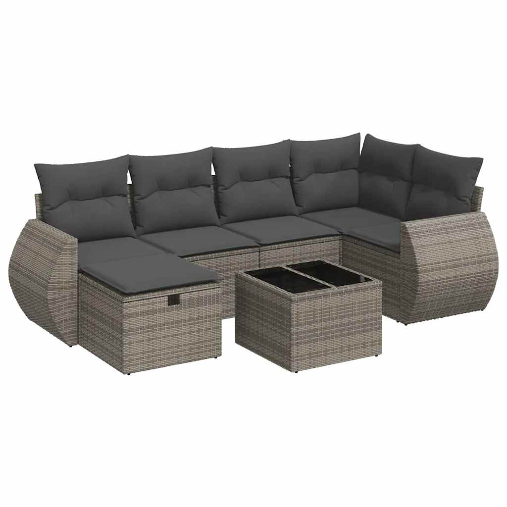 7 részes szürke polyrattan kerti ülőgarnitúra párnákkal