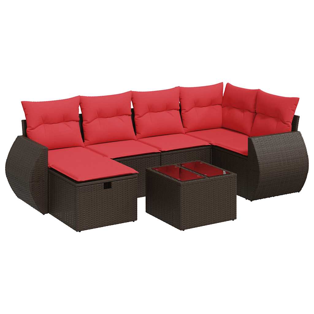 7 részes barna polyrattan kerti ülőgarnitúra párnákkal