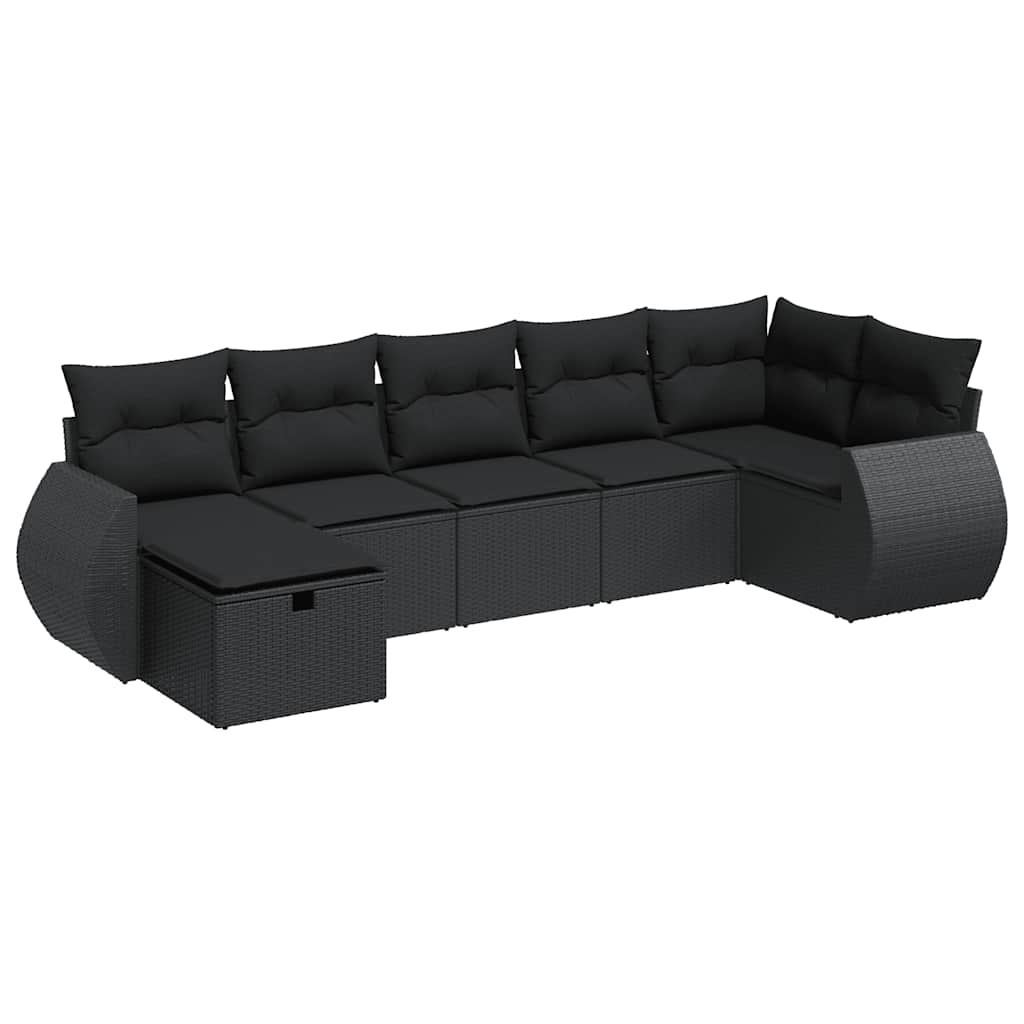 7 részes fekete polyrattan kerti ülőgarnitúra párnával