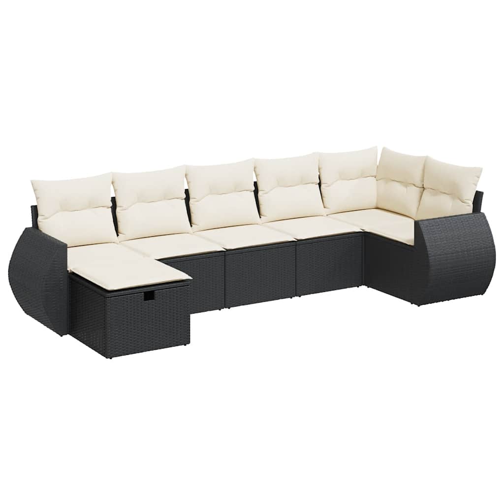 7 részes fekete polyrattan kerti ülőgarnitúra párnával