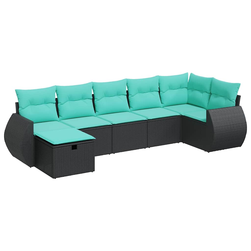 7 részes fekete polyrattan kerti ülőgarnitúra párnával