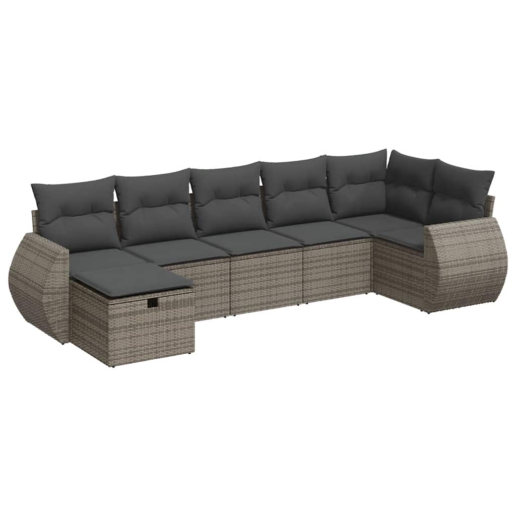7 részes szürke polyrattan kerti ülőgarnitúra párnákkal